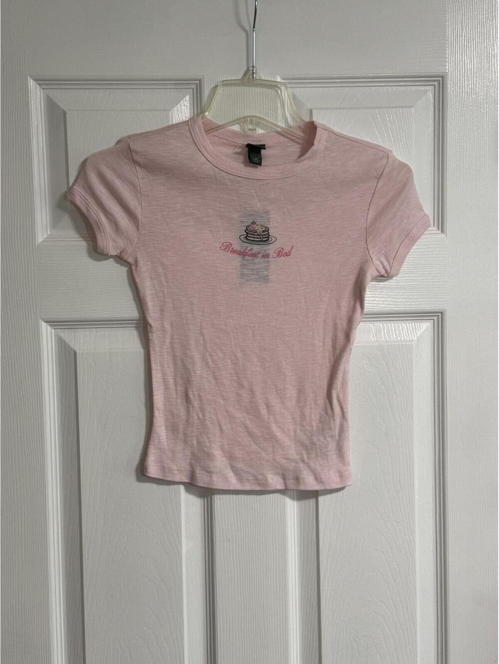 Wild Fable Pink 'Breakfast in Bed' Graphic Tee Shirt, size XS